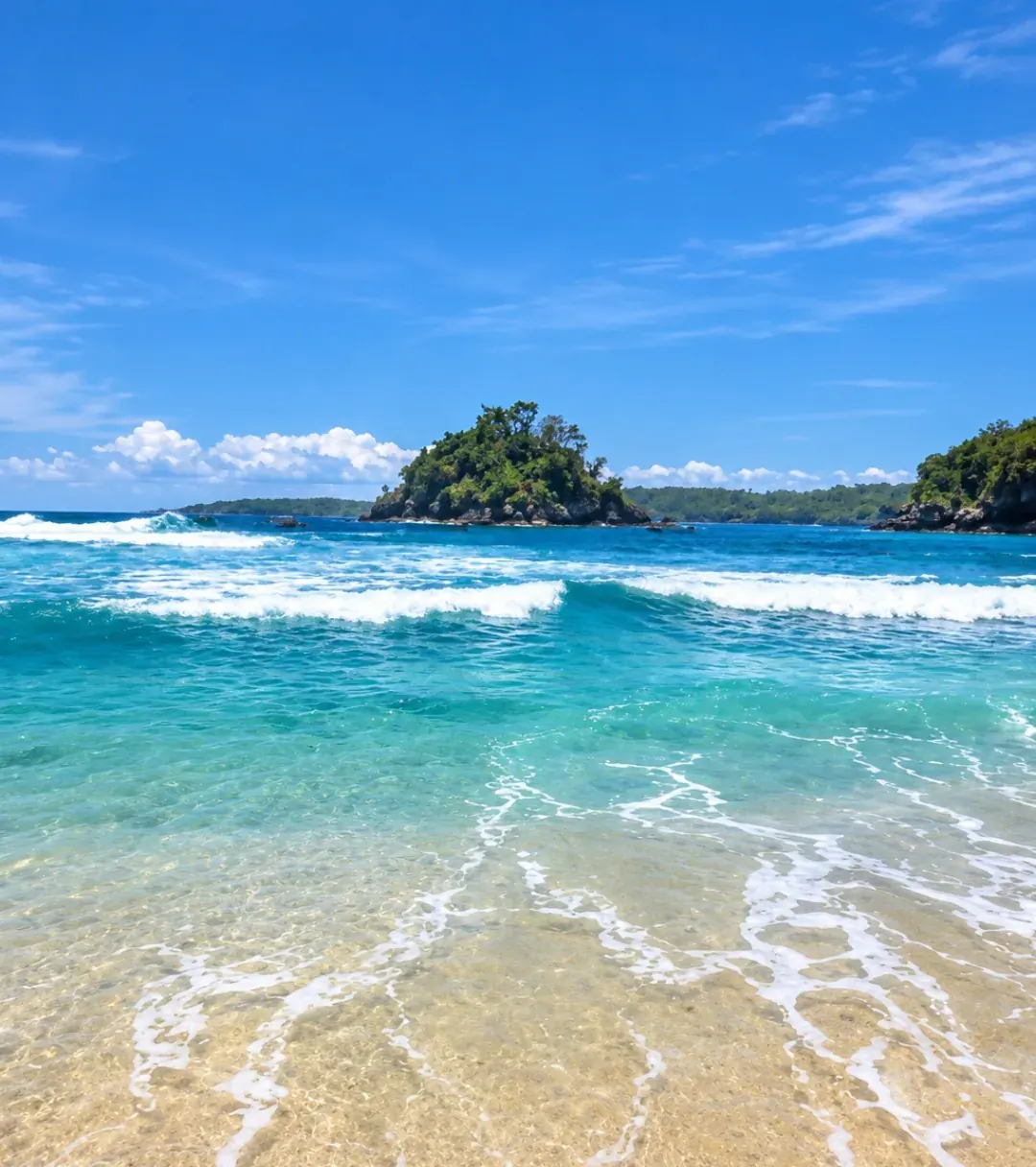 Clear turquoise beach on the west coast of Nusa Penida